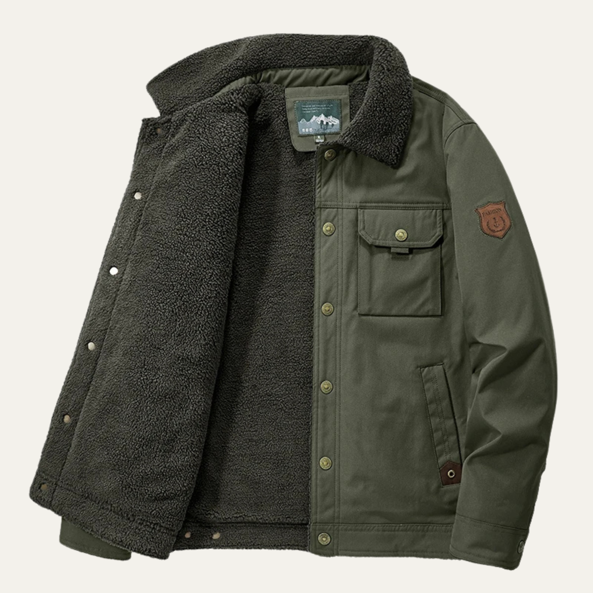 Voss | Men's Sherpa Fleece Lined Jacket Beige Outdoor