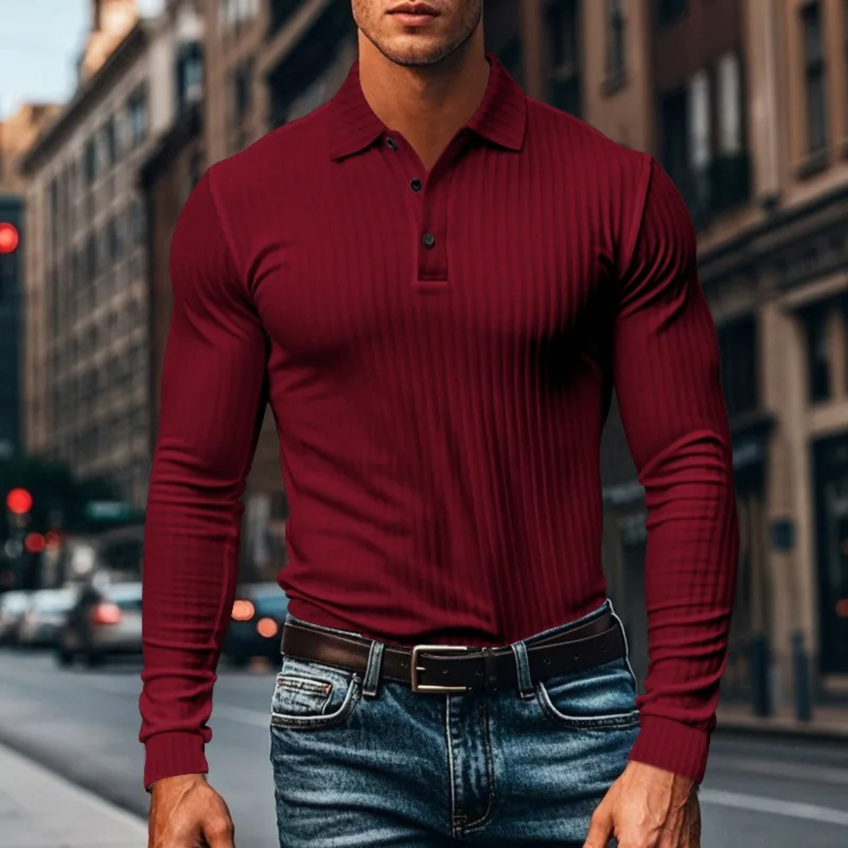 Soren | Men's Ribbed Polo Shirt Black Long Sleeve