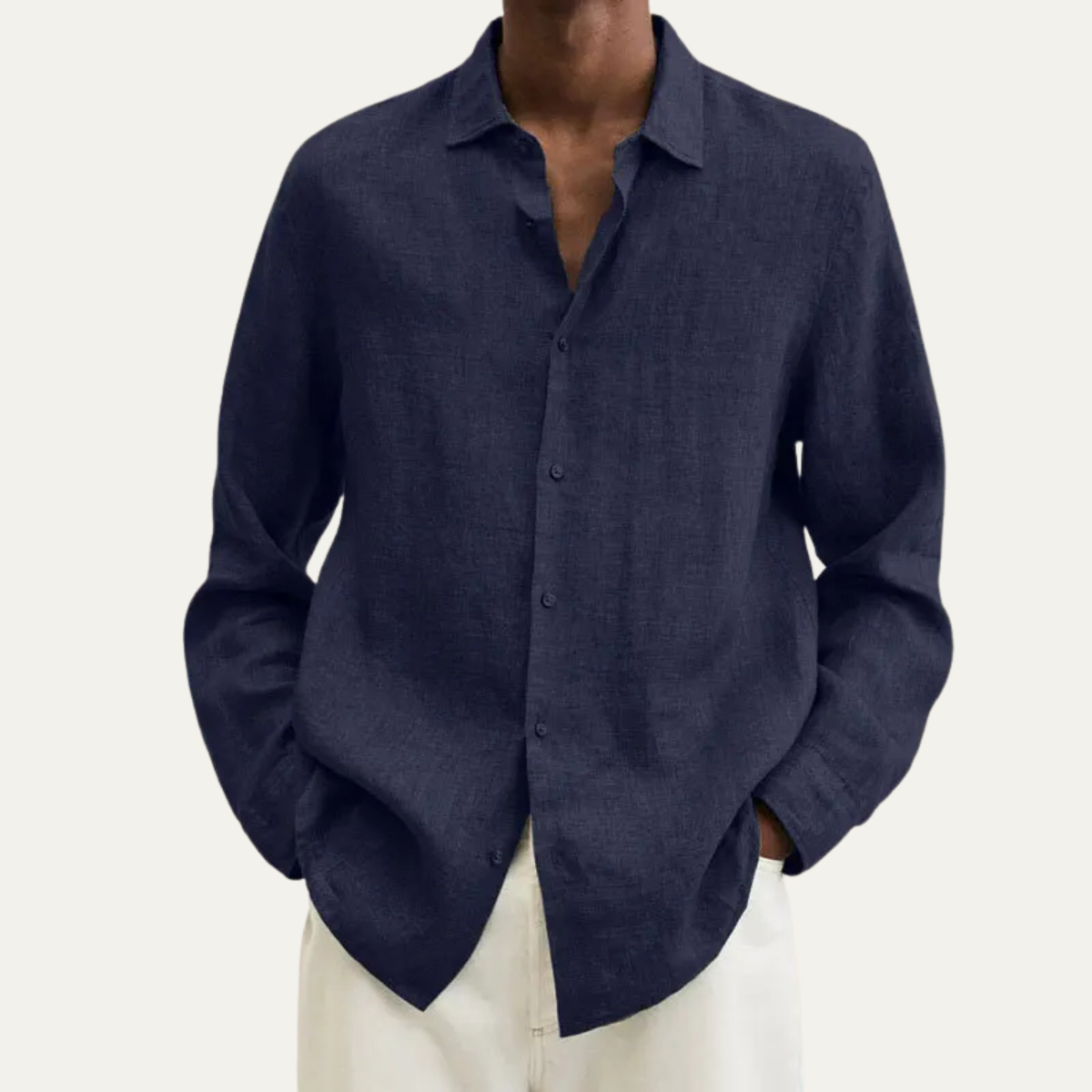 Jude | Men's Casual Linen Button Up Shirt Cream Long Sleeve