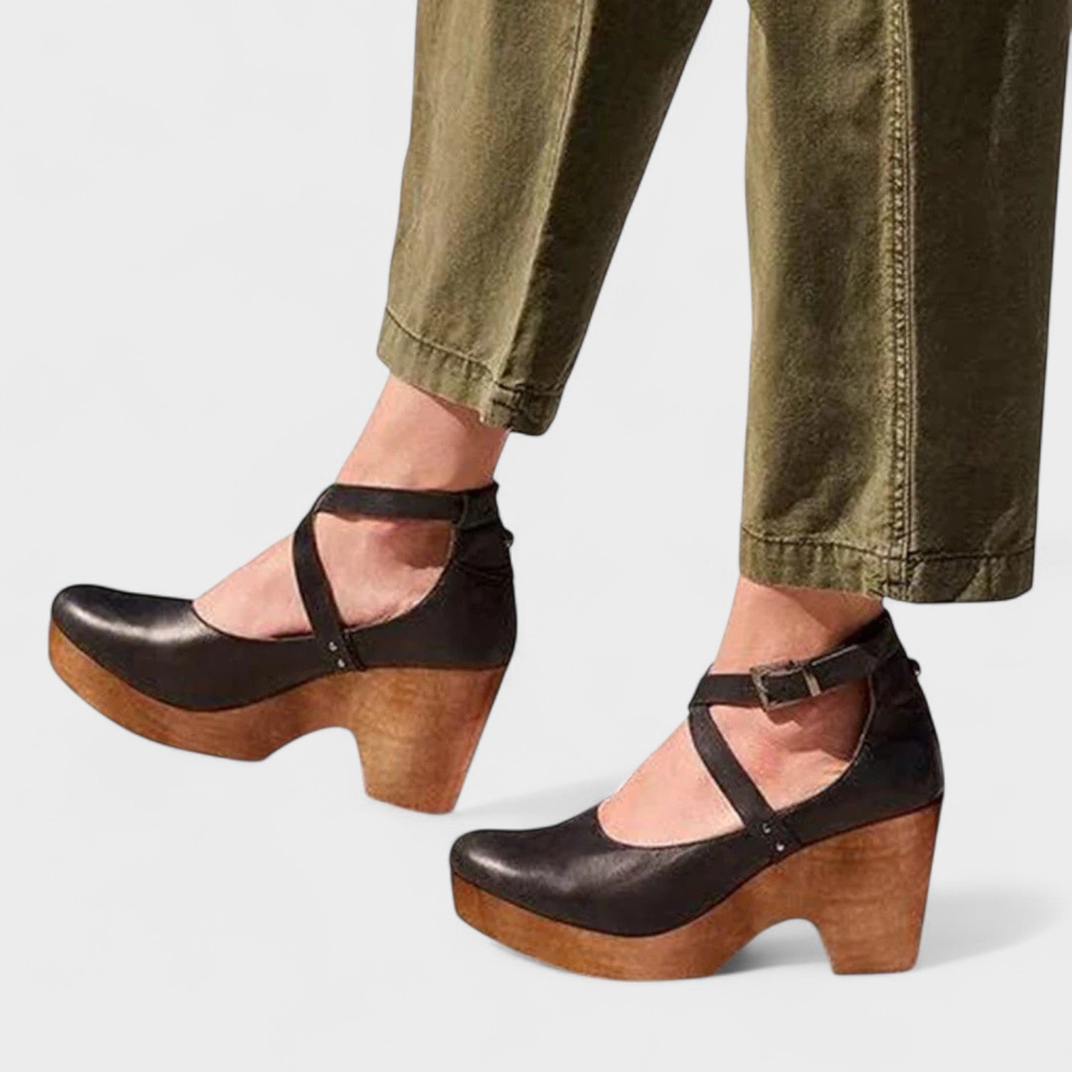 Nola | Women's Platform Mary Jane Wedge Black Leather