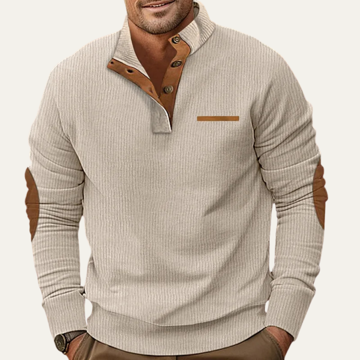 Axel | Men's Henley Shirt Gray Ribbed Long Sleeve