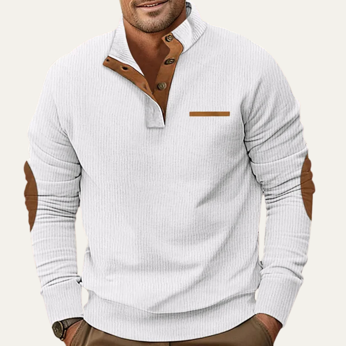 Axel | Men's Henley Shirt Gray Ribbed Long Sleeve