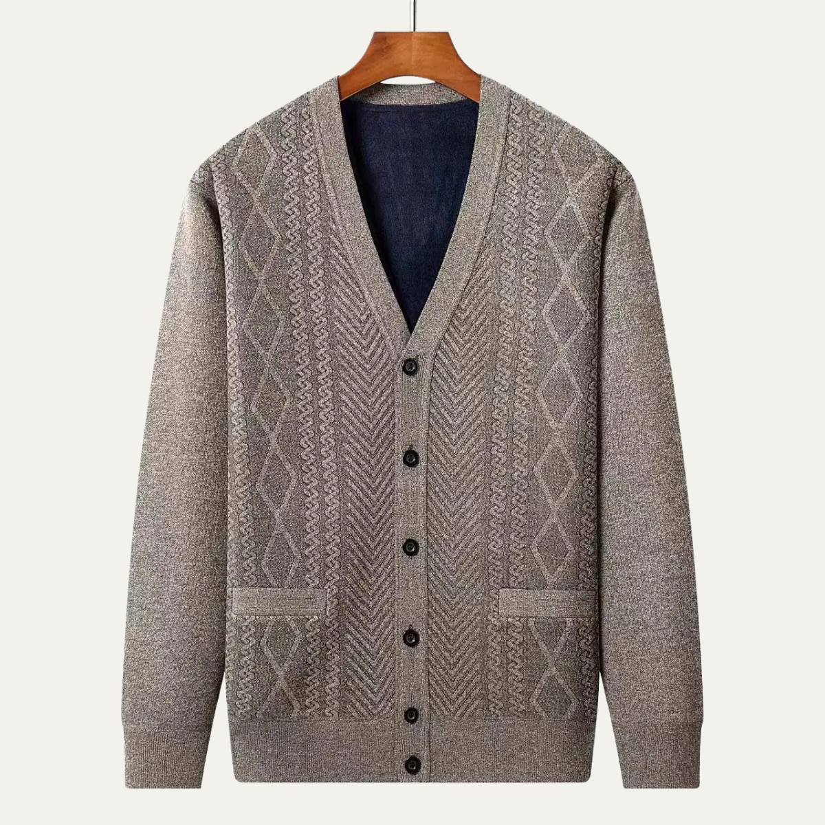 Wyatt | Men's Cable Knit Cardigan Cream Button Up