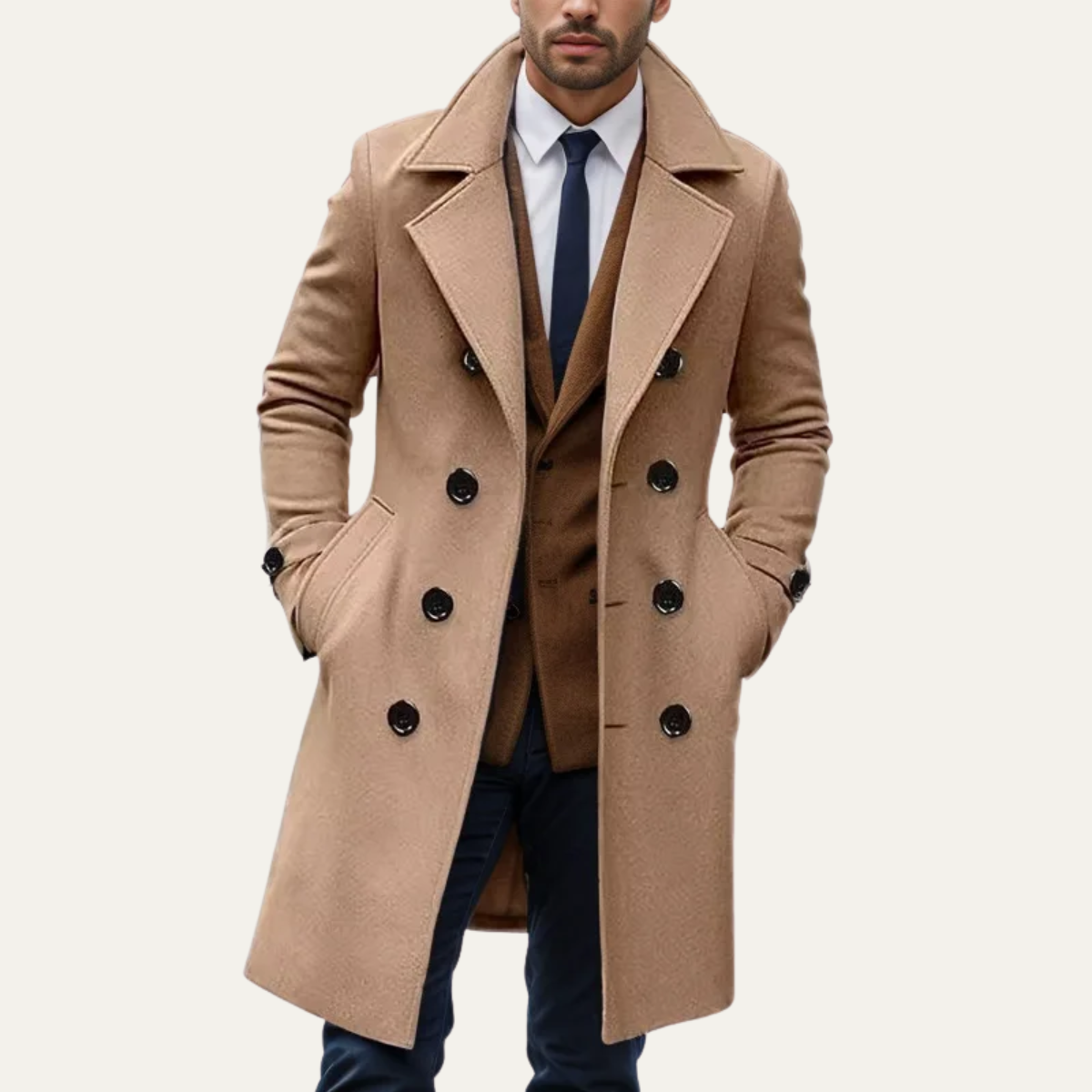 Callum | Men's Double Breasted Wool Coat Gray Long
