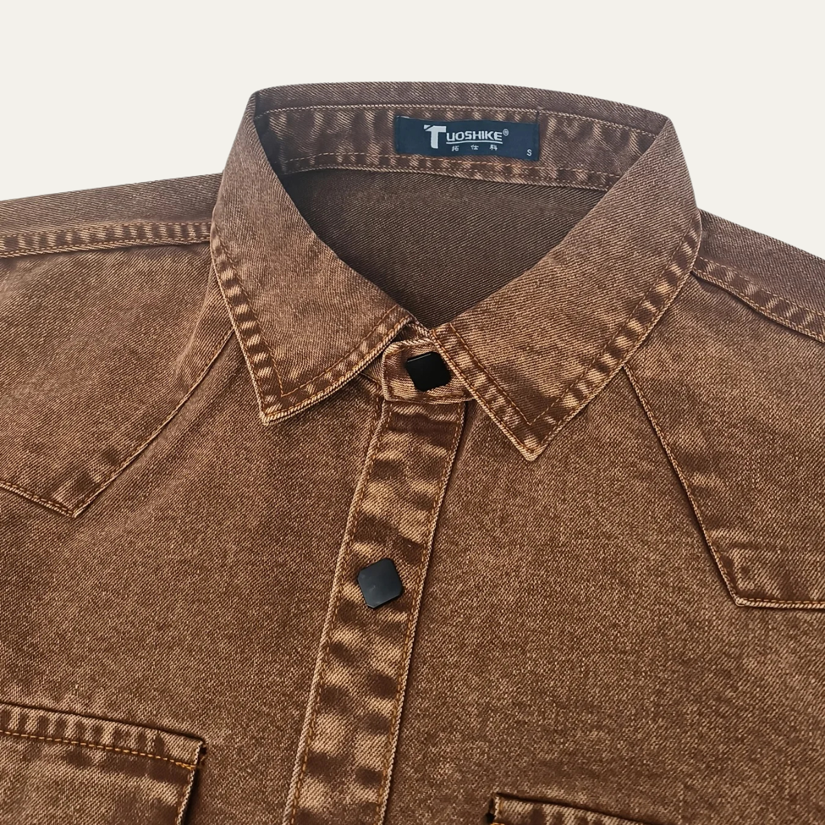 Rhys | Men's Vintage Washed Denim Shirt Brown