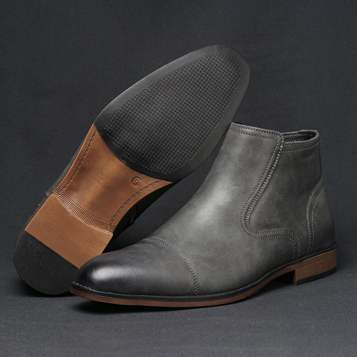 Jude | Men's Leather Ankle Boots Gray Lace Up