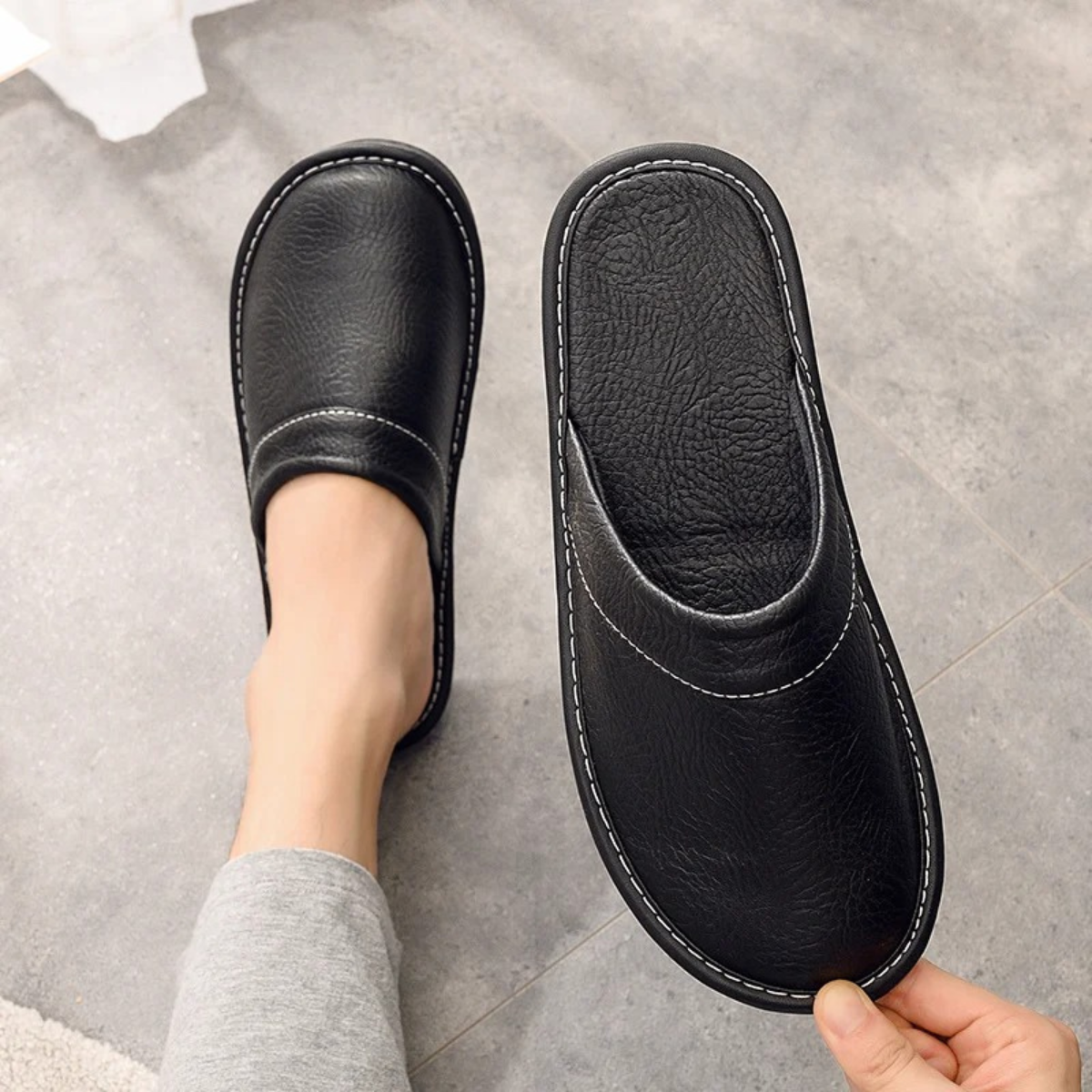 Bram | Men's Leather Slippers Black