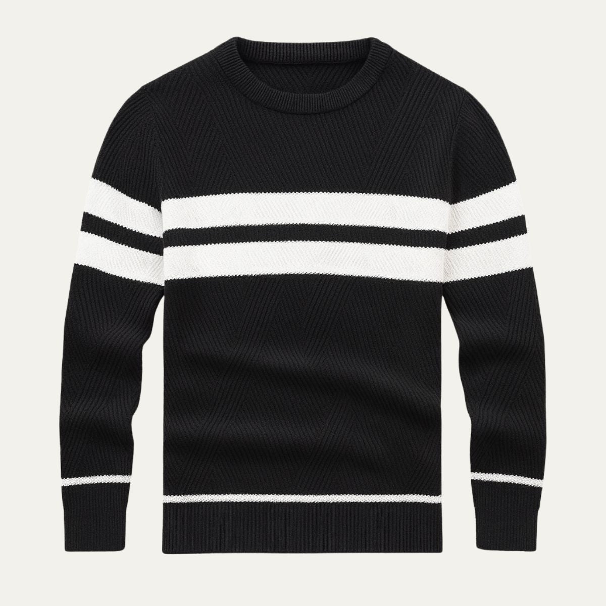 Axel | Men's Crew Neck Sweater Taupe Cream Striped