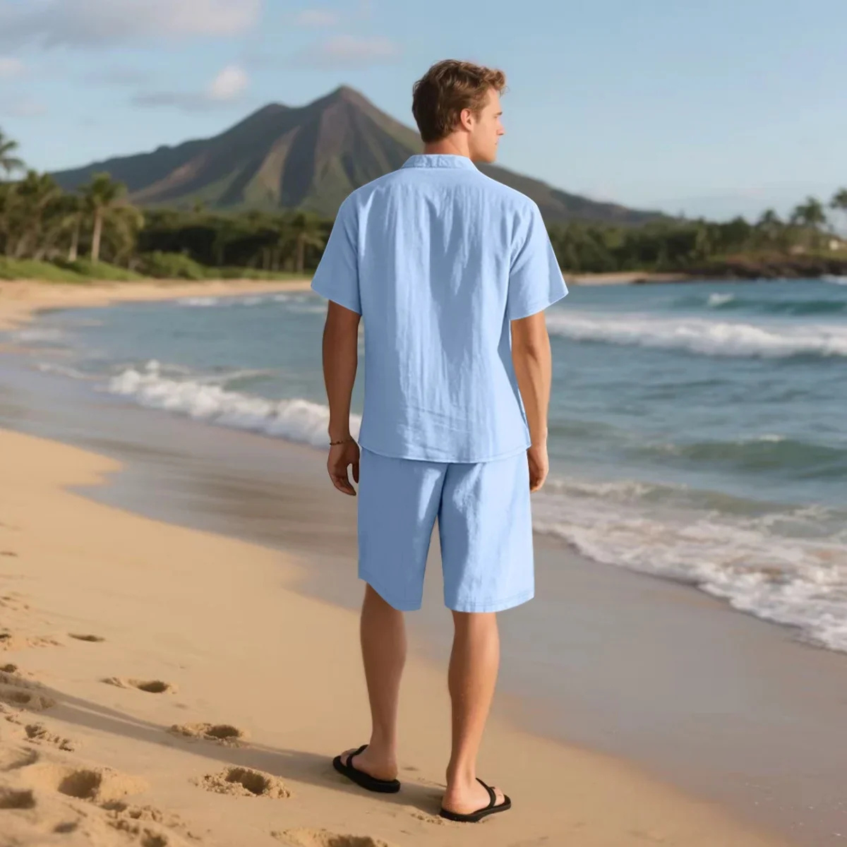 Luca | Men's Casual Linen Shirt Shorts Set Cream