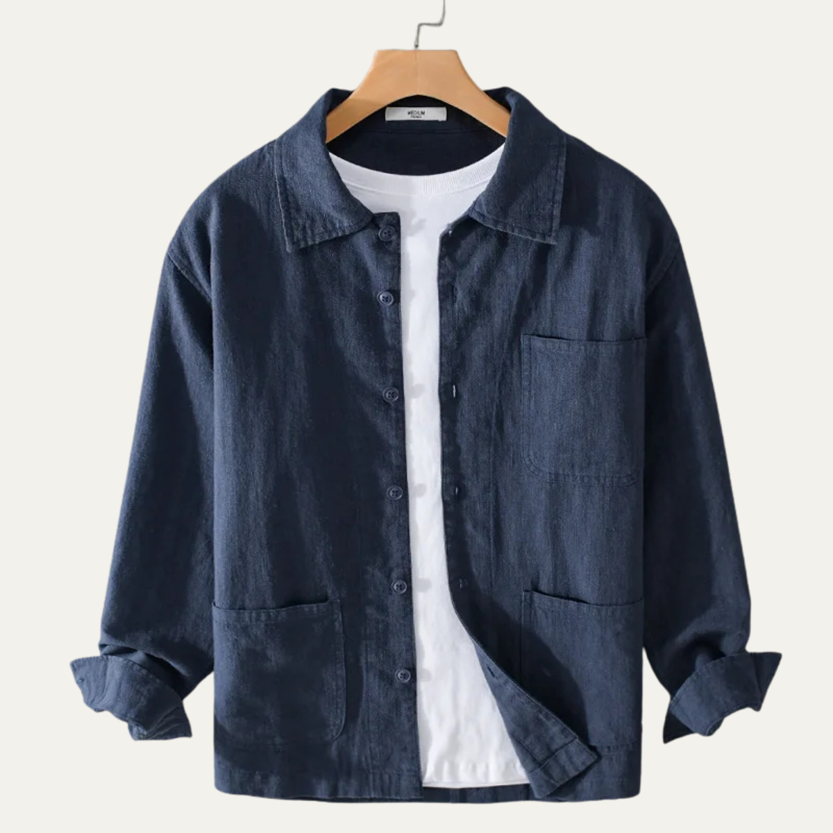 Hugo | Men's Casual Linen Shirt Jacket Cream With Pockets