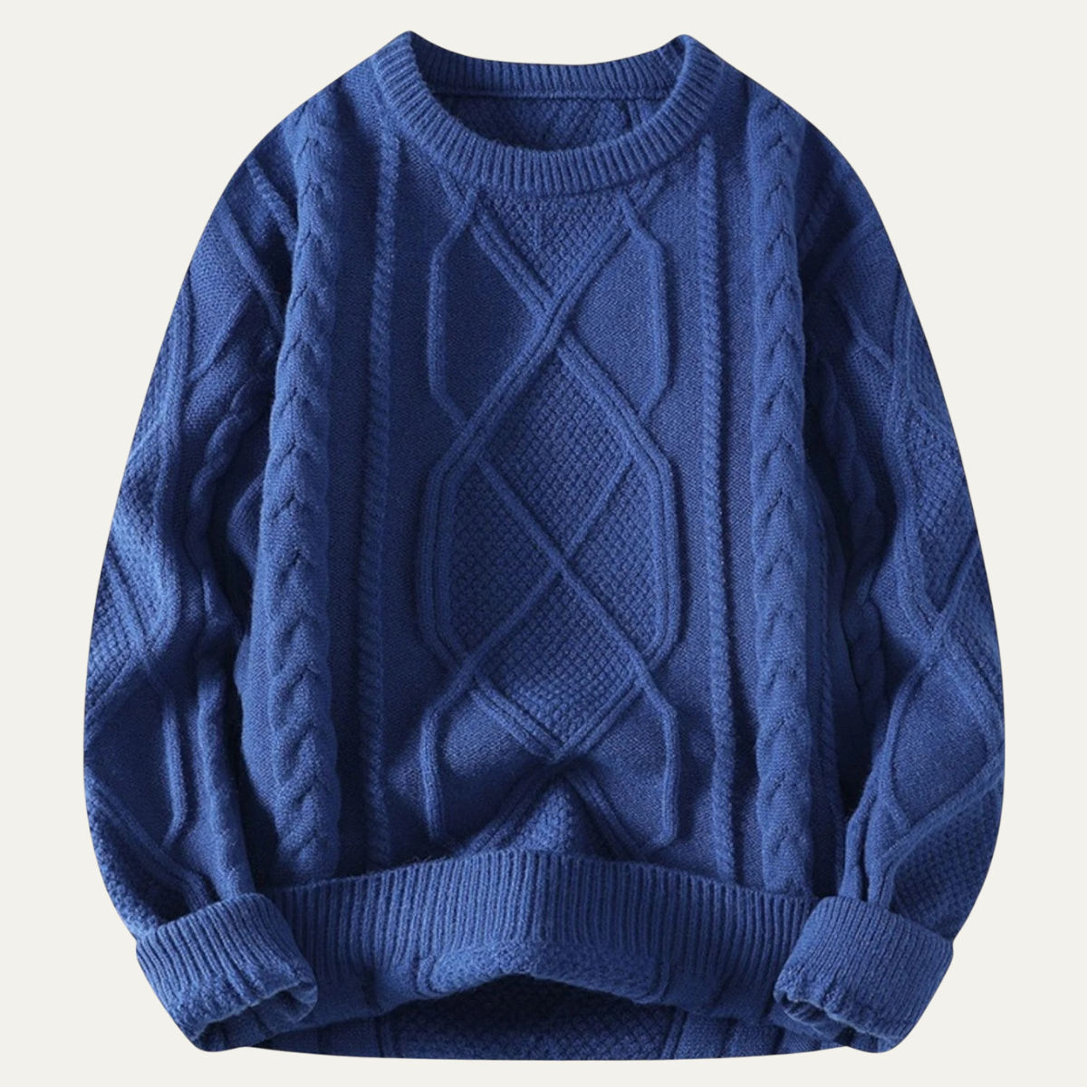 Axel | Men's Cable Knit Sweater Cream Crew Neck Chunky
