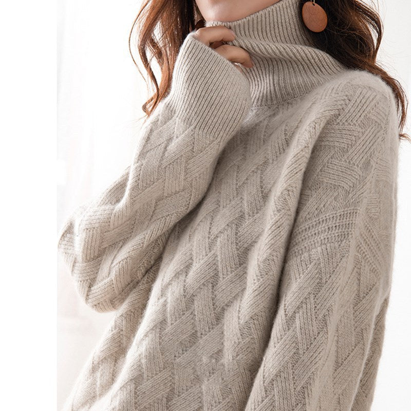 Camille | Women's Turtleneck Cable Knit Sweater Cream