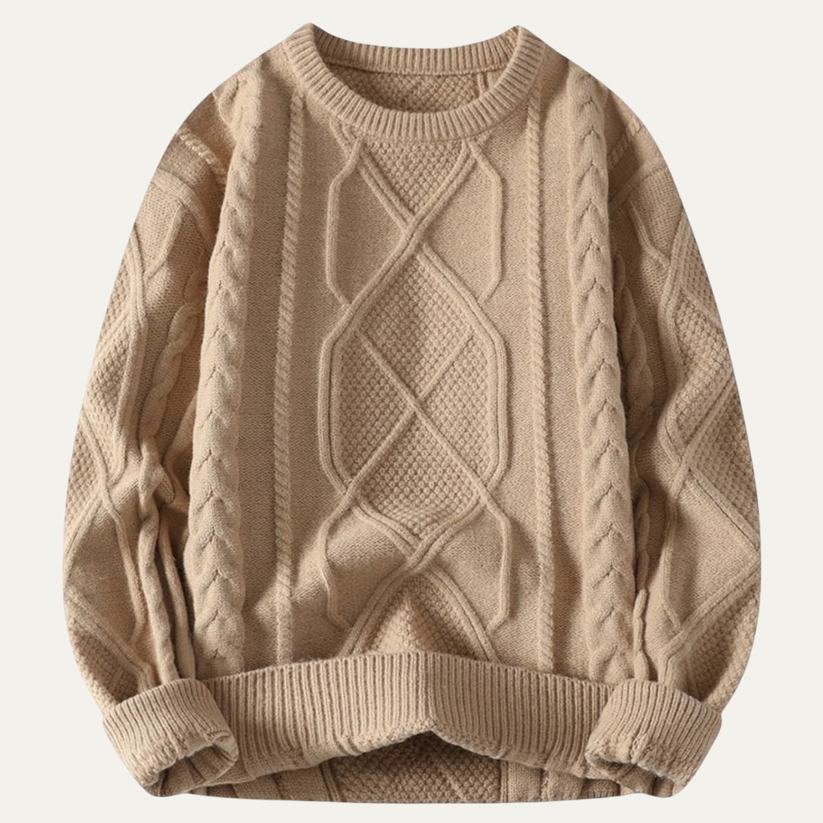 Axel | Men's Cable Knit Sweater Cream Crew Neck Chunky