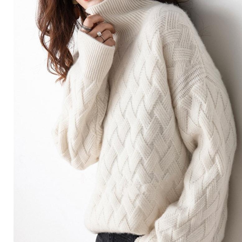 Camille | Women's Turtleneck Cable Knit Sweater Cream