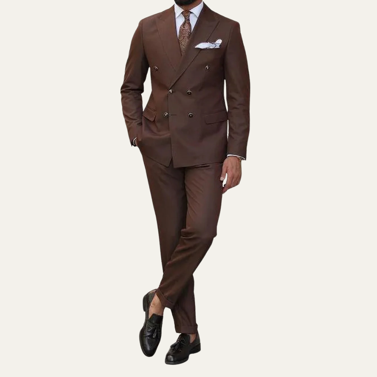 Ash | Men's Double Breasted Suit Brown Formal Two Piece