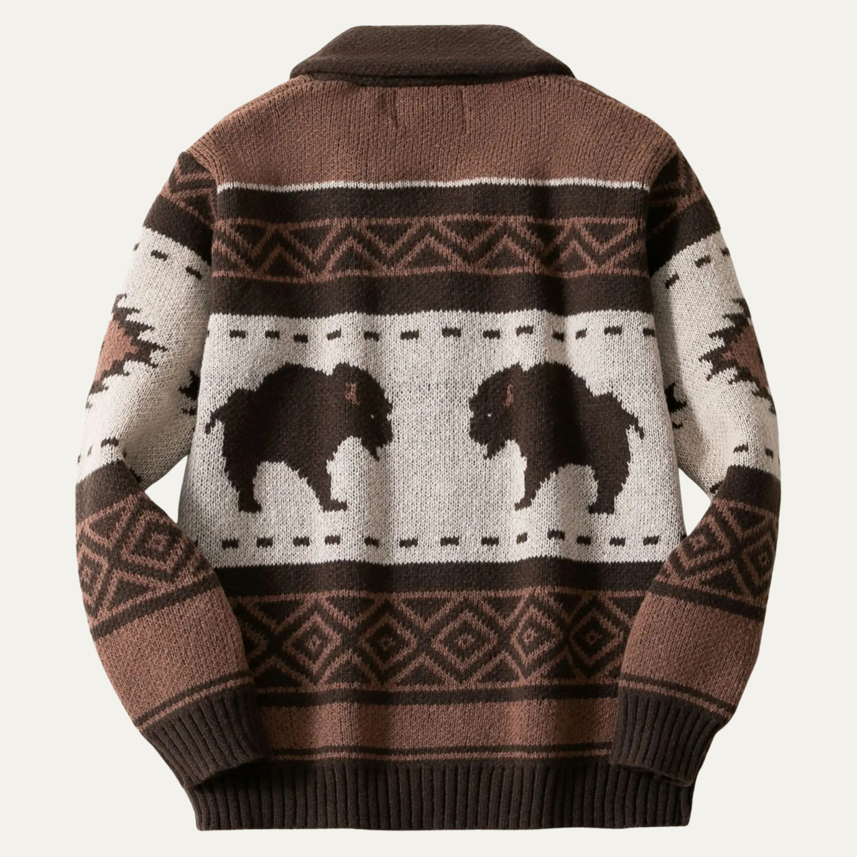 Beau | Men's Vintage Buffalo Cardigan Brown Cream Geometric Pattern