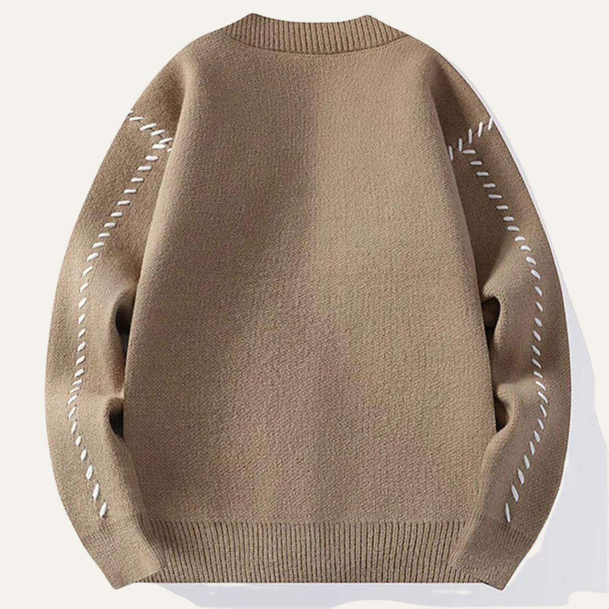 Axel | Men's Cardigan Beige Button Up V Neck With Stitch Detail
