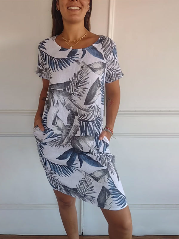 Thea | Women's Floral Print T Shirt Dress Cream Botanical