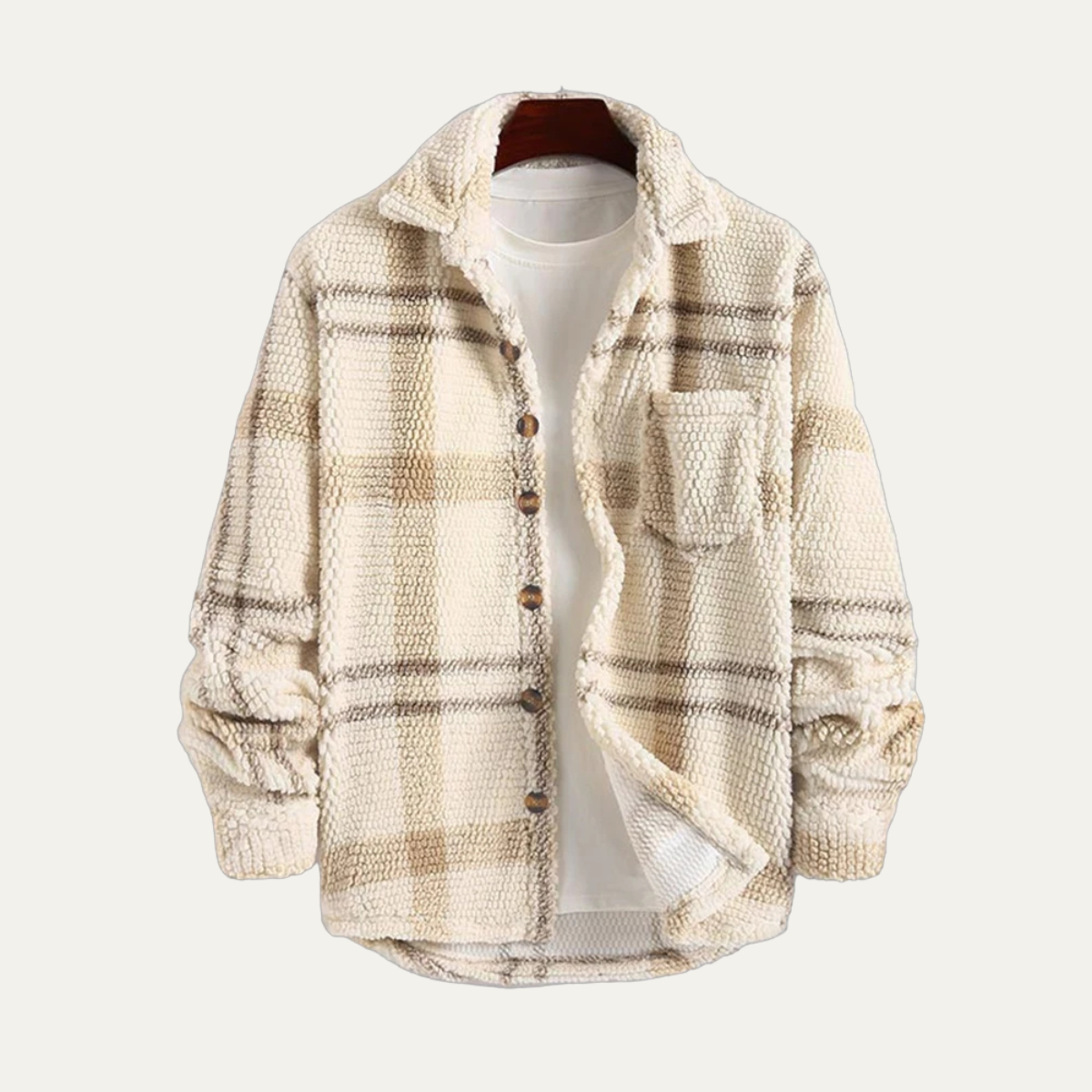 Ash | Men's Vintage Plaid Fleece Shirt Jacket Cream