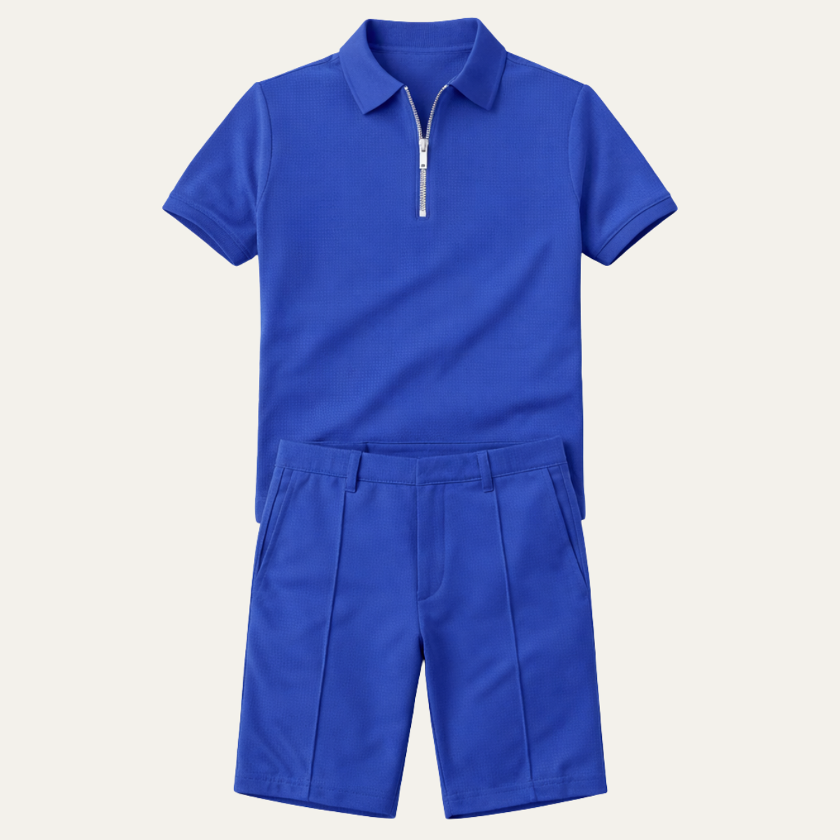 Axel | Men's Sweatsuit Royal Blue Ribbed Polo Shorts Set