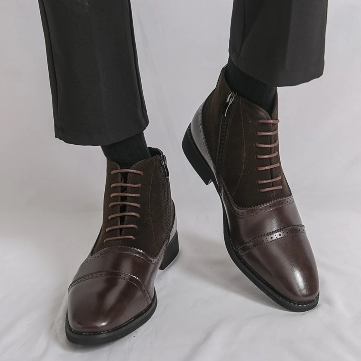 Sage | Men's Leather Lace Up Boot Brown Wingtip Ankle