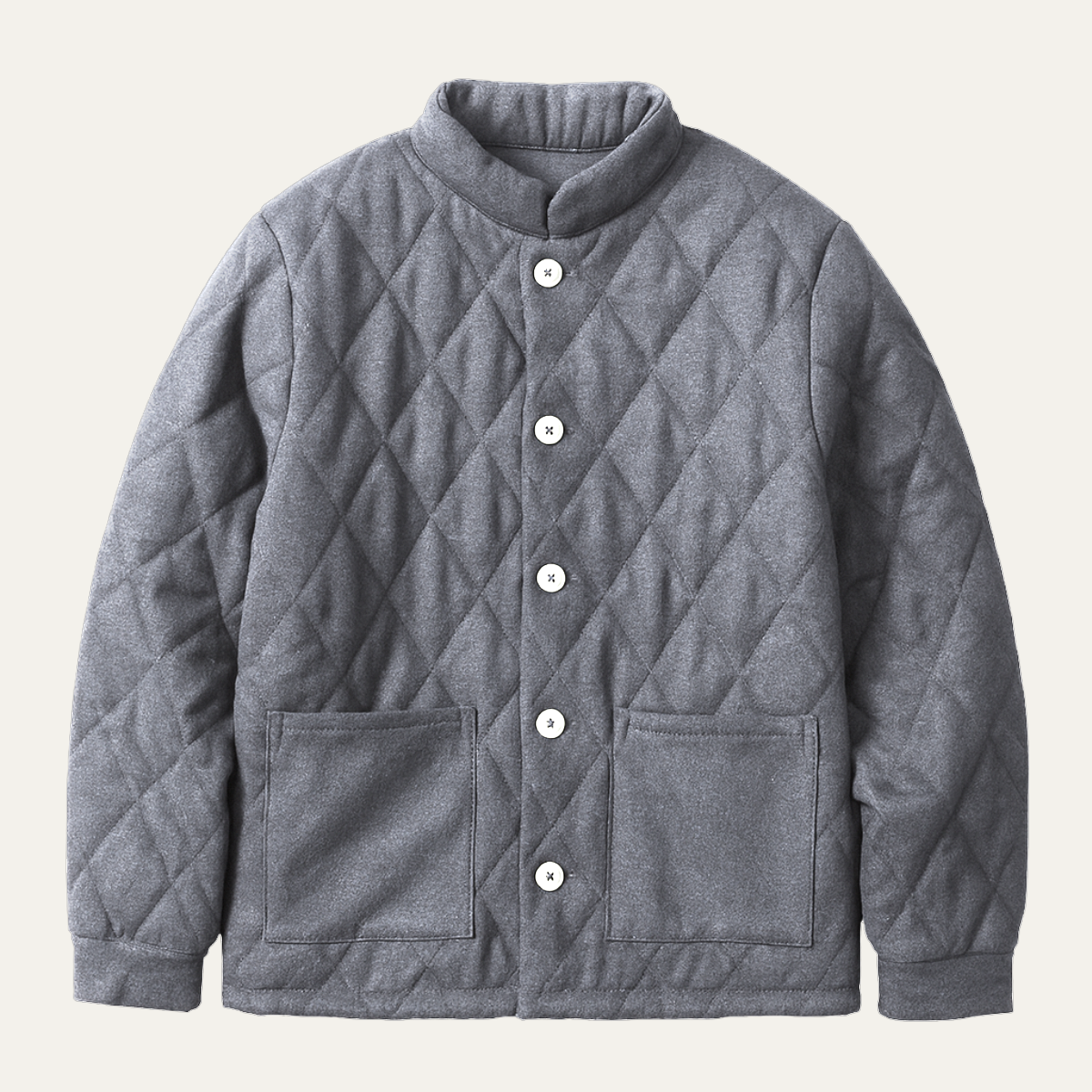 Bram | Men's Quilted Jacket Gray Button Front Stand Collar