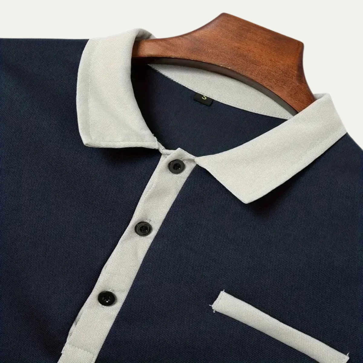 Bram | Men's Fitted Polo Shirt Cream Black Collar Long Sleeve