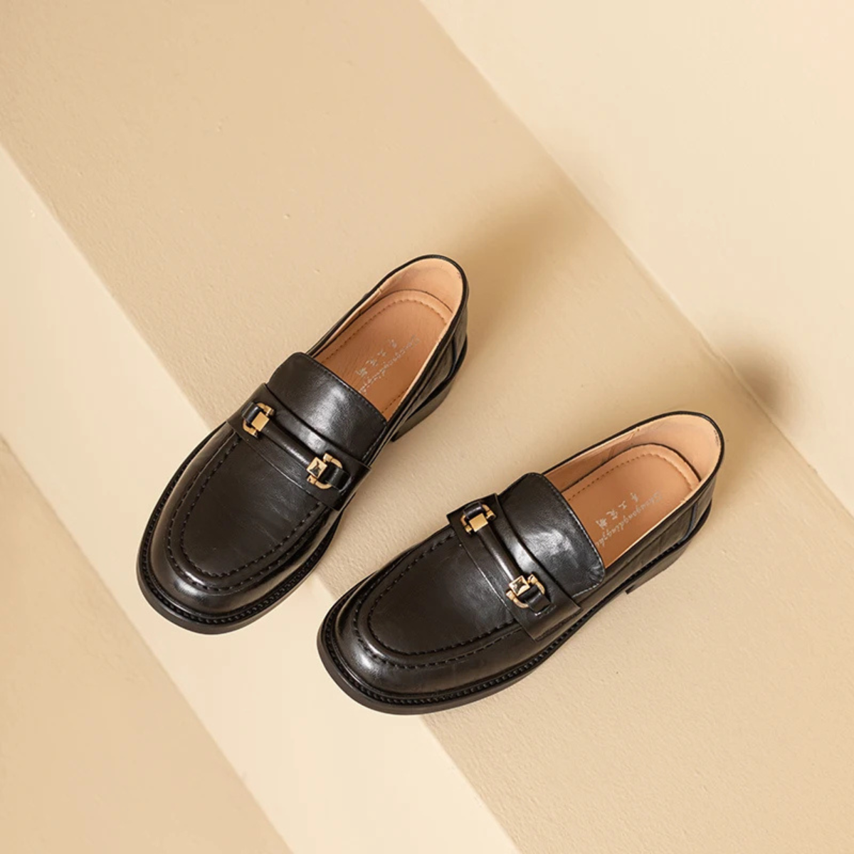Axel | Men's Classic Slip On Leather Loafers Black Metal Buckle