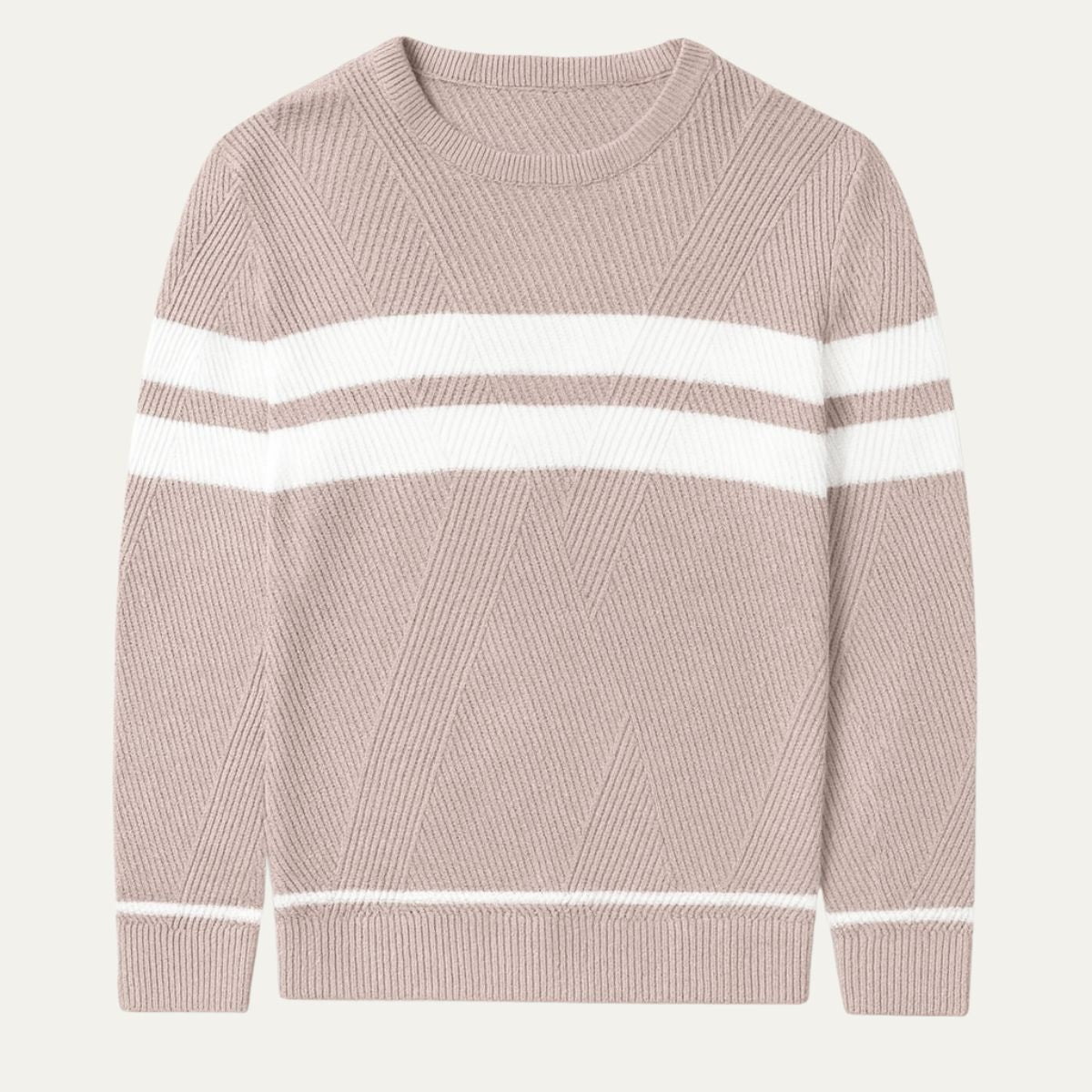 Axel | Men's Crew Neck Sweater Taupe Cream Striped