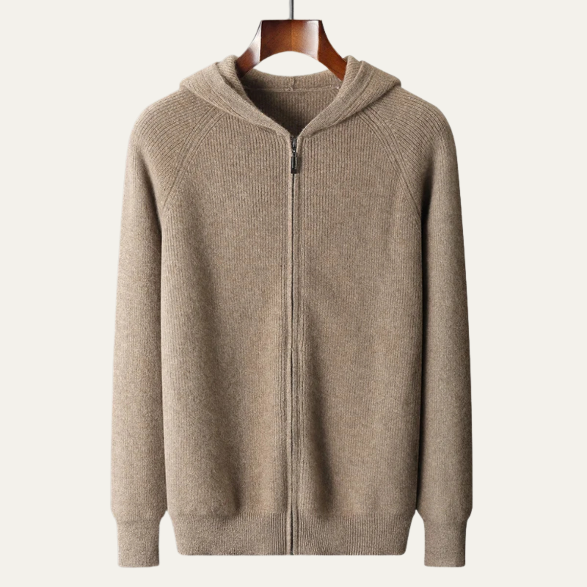 Callum | Men's Ribbed Hooded Zip Up Cardigan Cream