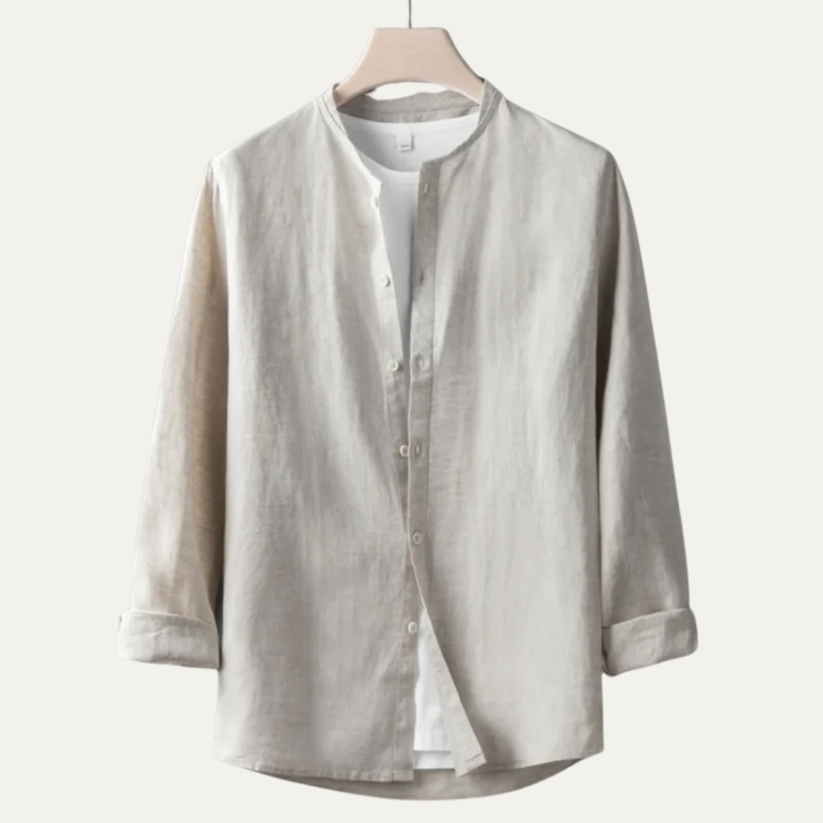 Bram | Men's Linen Shirt Cream Long Sleeve Button Up