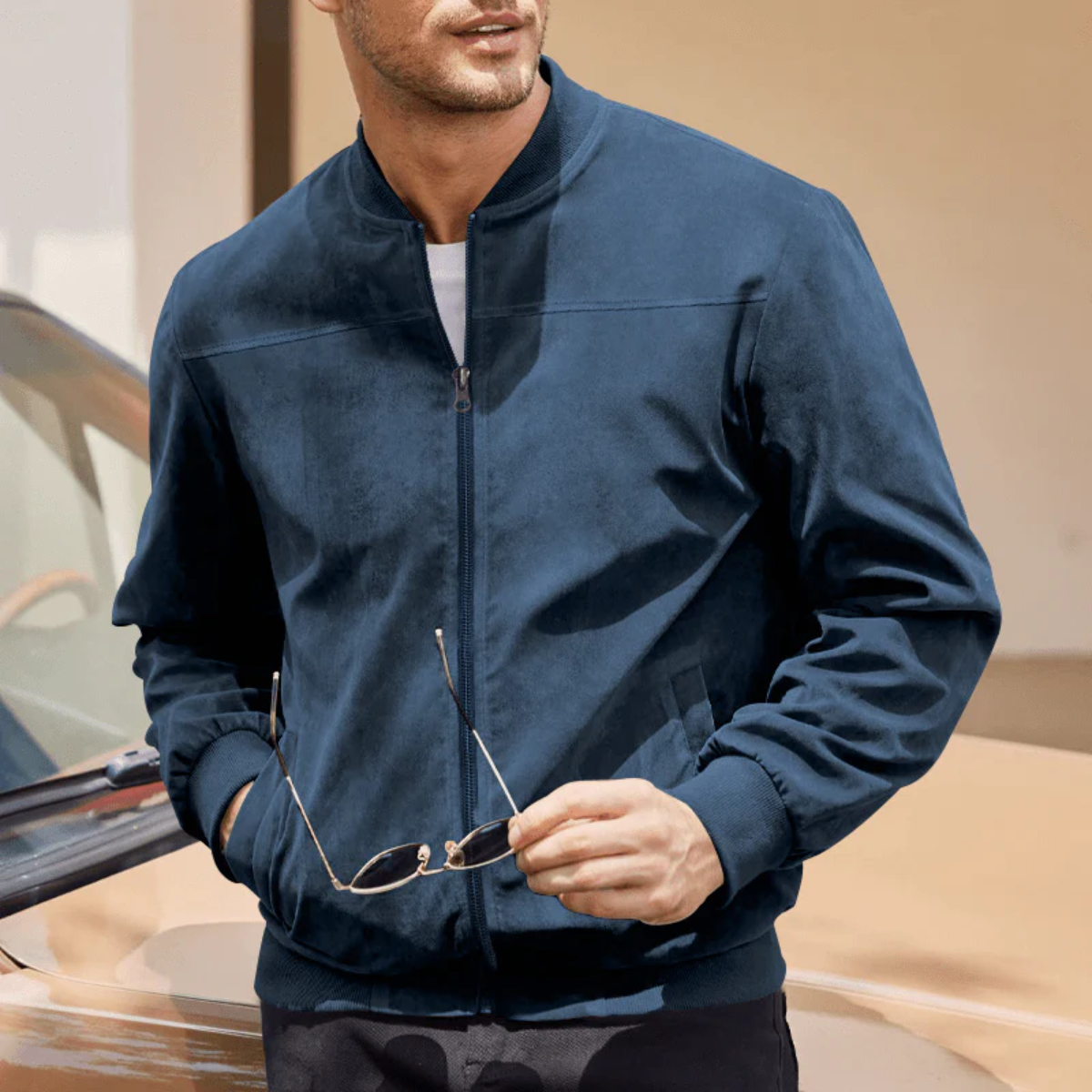 Axel | Men's Casual Suede Bomber Jacket Olive Green