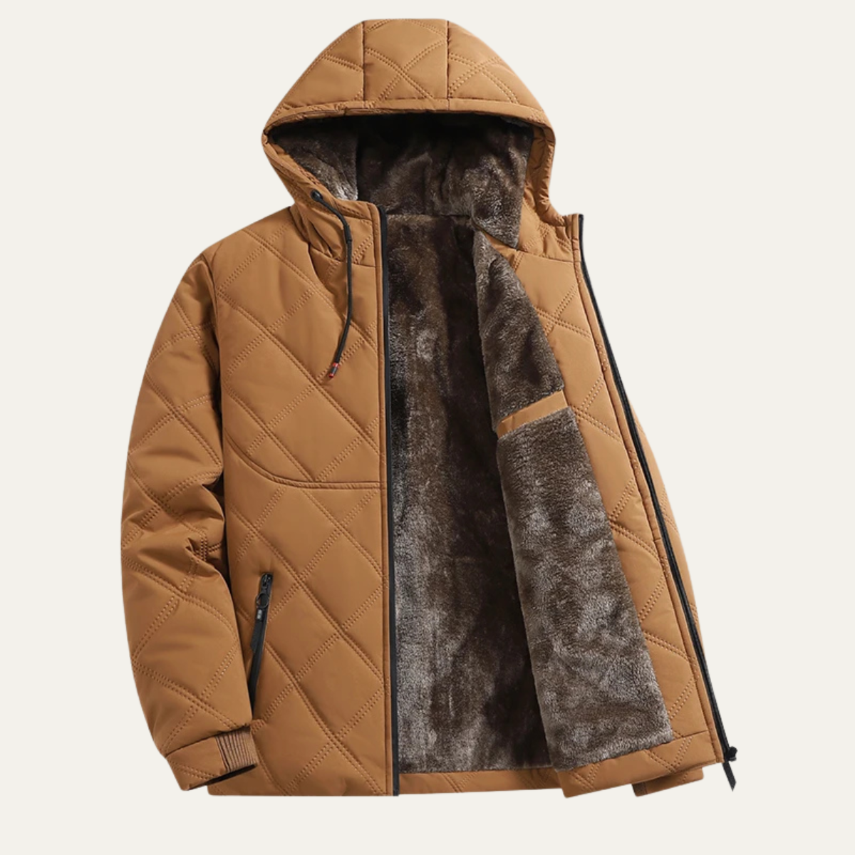 Voss | Men's Quilted Puffer Jacket Gray Fleece Lined Hooded
