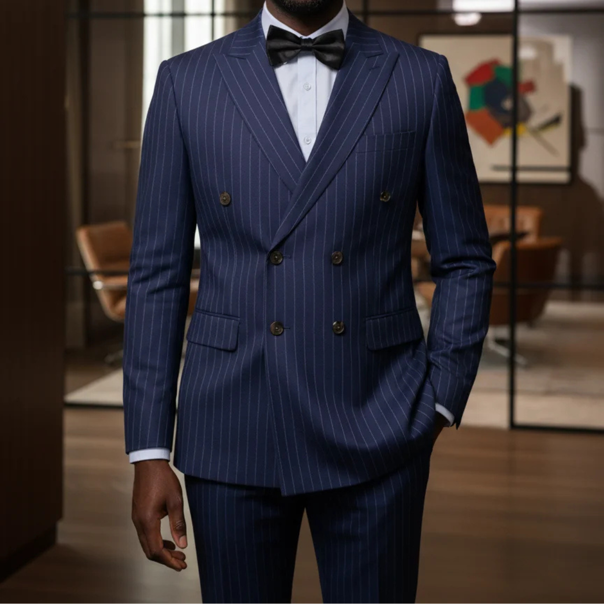 Axel | Men's Pinstripe Suit Navy Double Breasted