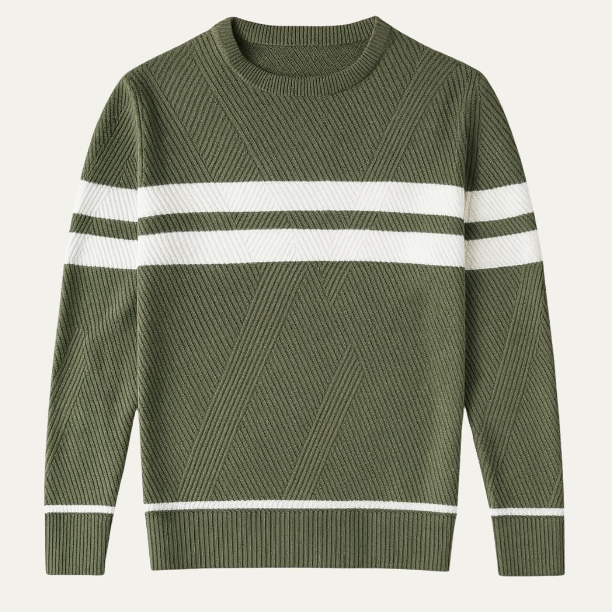 Axel | Men's Crew Neck Sweater Taupe Cream Striped