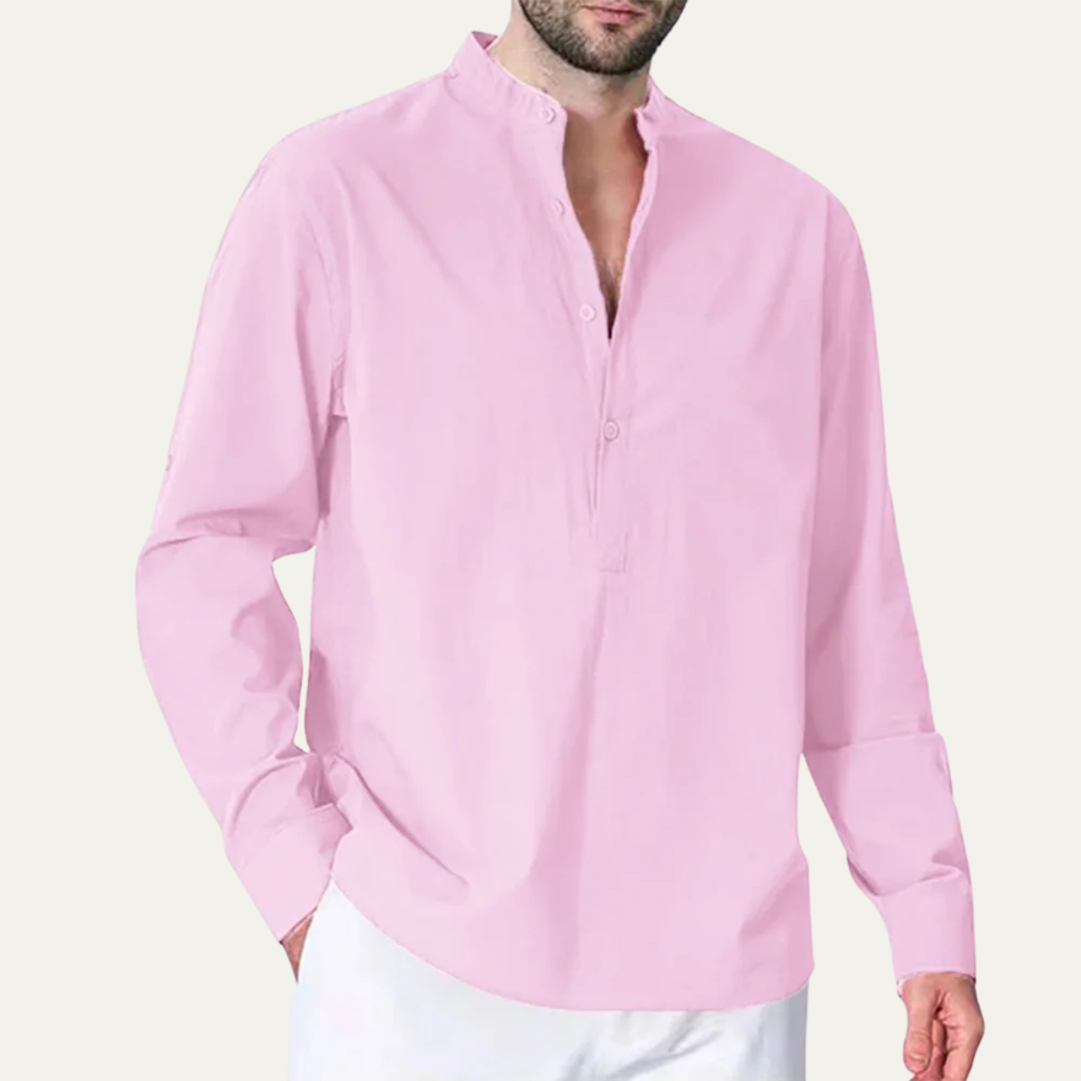 Beau | Men's Linen Button Up Shirt Cream Long Sleeve
