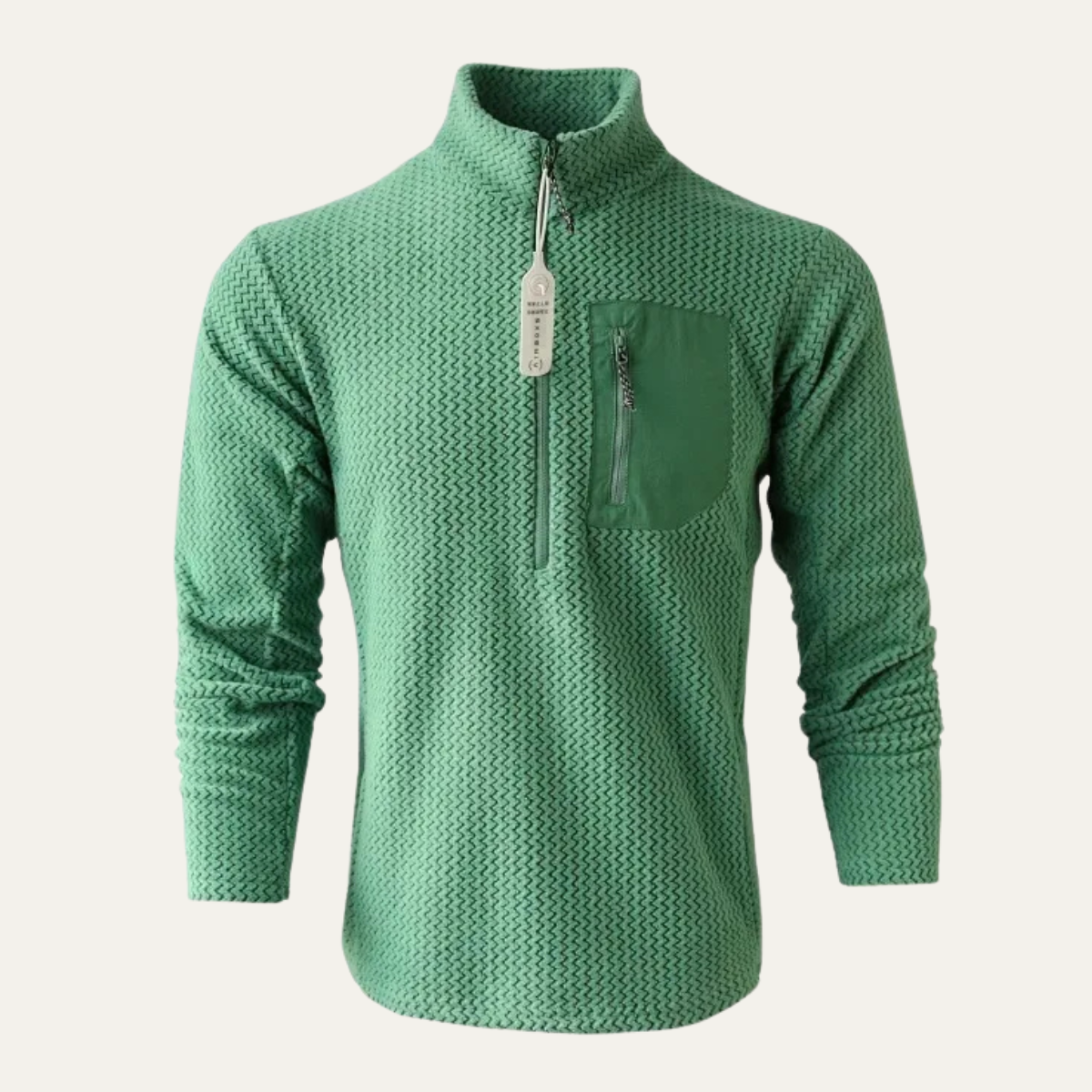 Noel | Men's Quarter Zip Sweater Tan Knit Chest Pocket