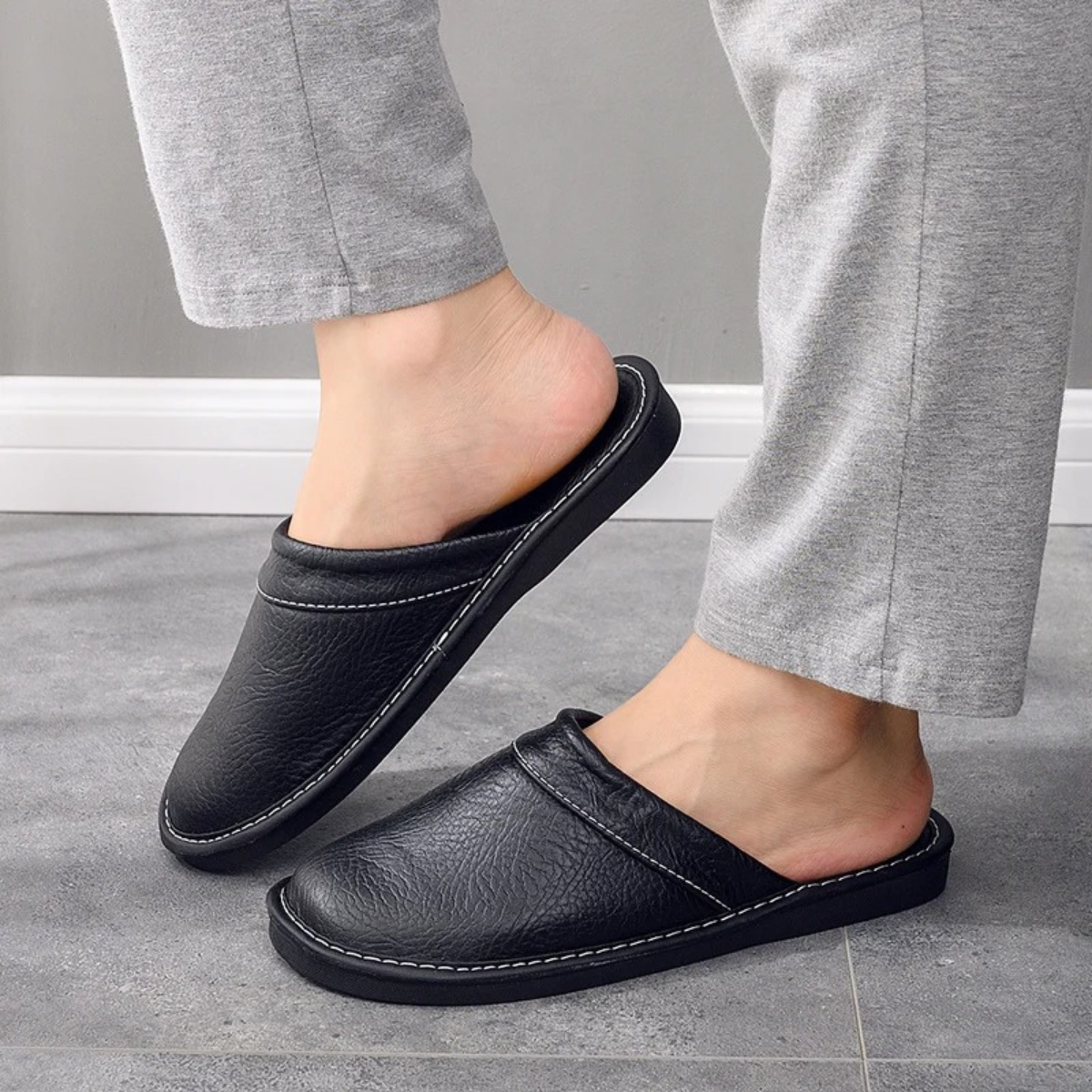 Bram | Men's Leather Slippers Black