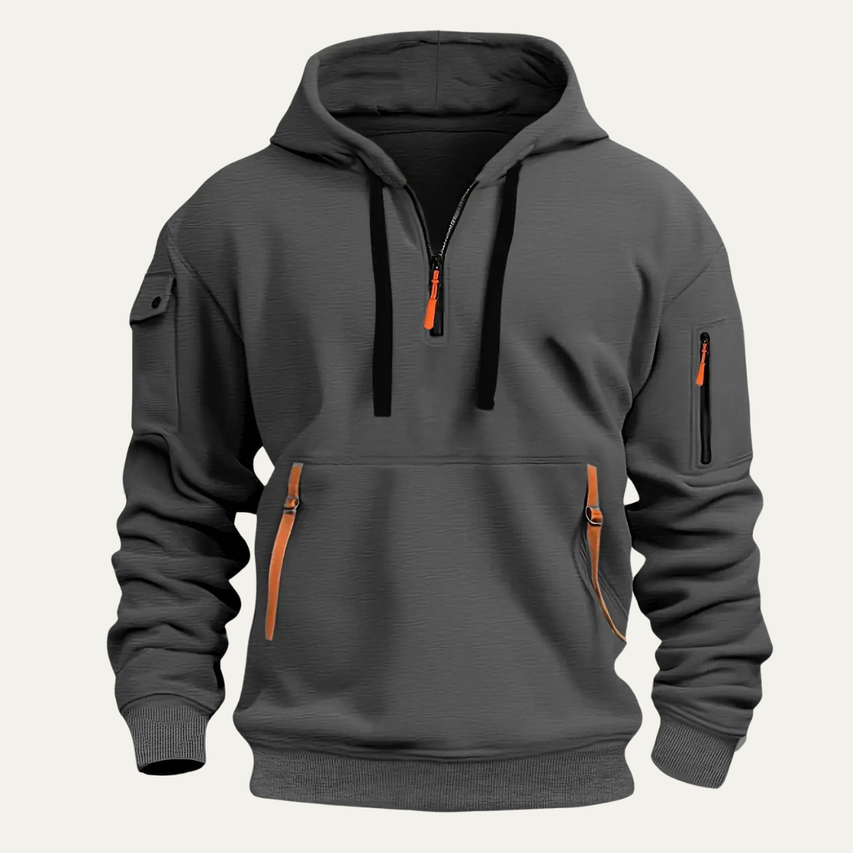 Axel | Men's Tactical Cargo Hoodie Beige Multi Pocket