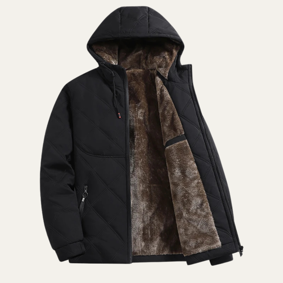 Voss | Men's Quilted Puffer Jacket Gray Fleece Lined Hooded
