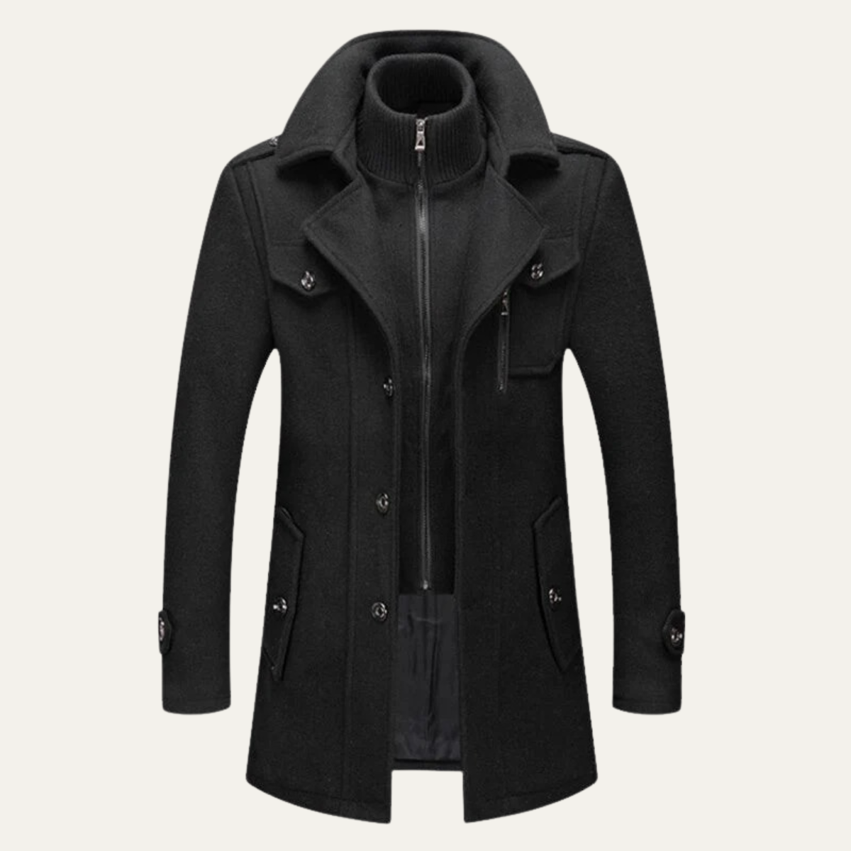 Voss | Men's Wool Trench Coat Charcoal Stand Collar