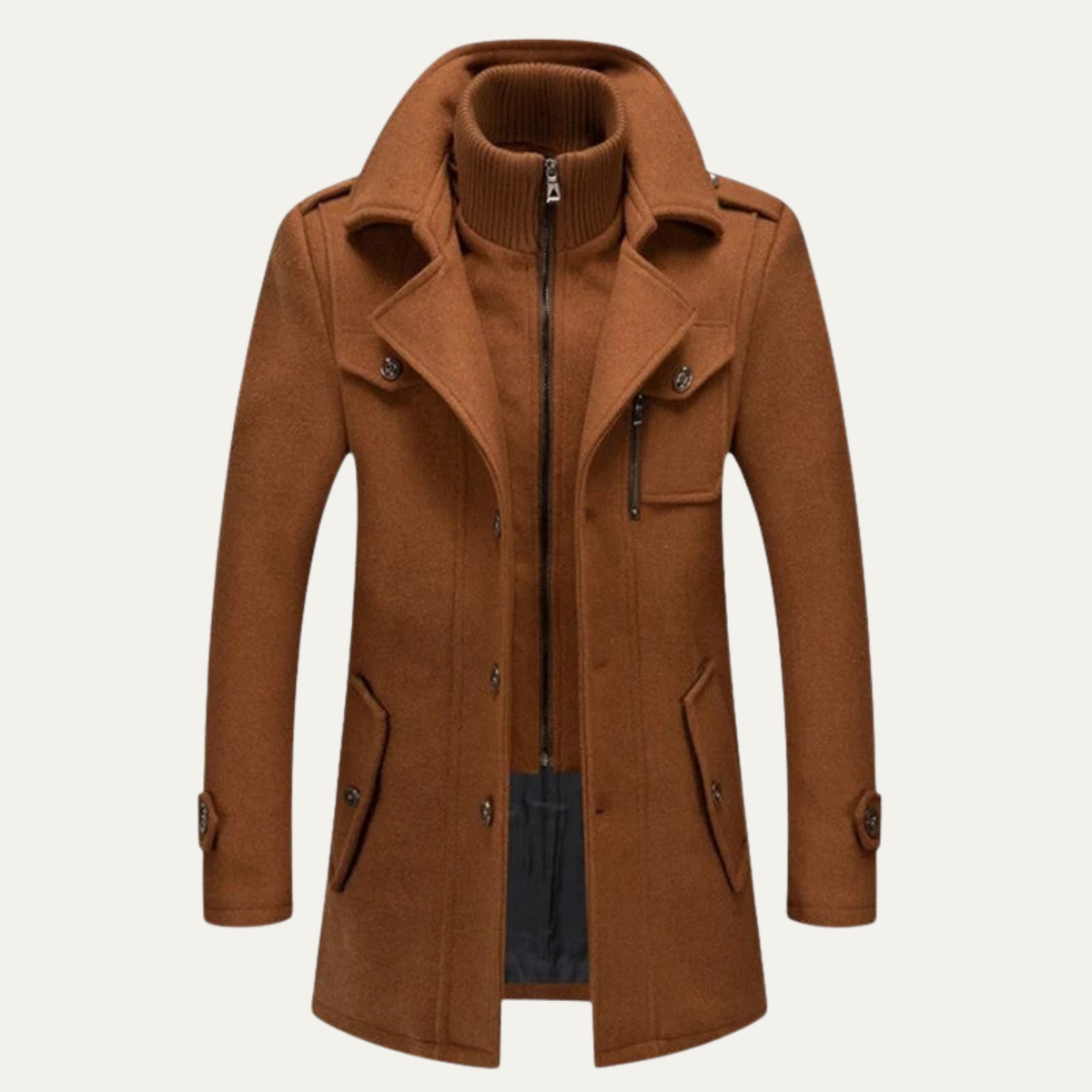 Voss | Men's Wool Trench Coat Charcoal Stand Collar