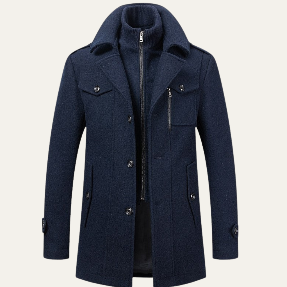 Voss | Men's Wool Trench Coat Charcoal Stand Collar