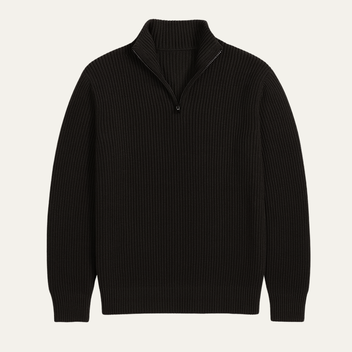 Bram | Men's Quarter Zip Sweater Black Ribbed Knit