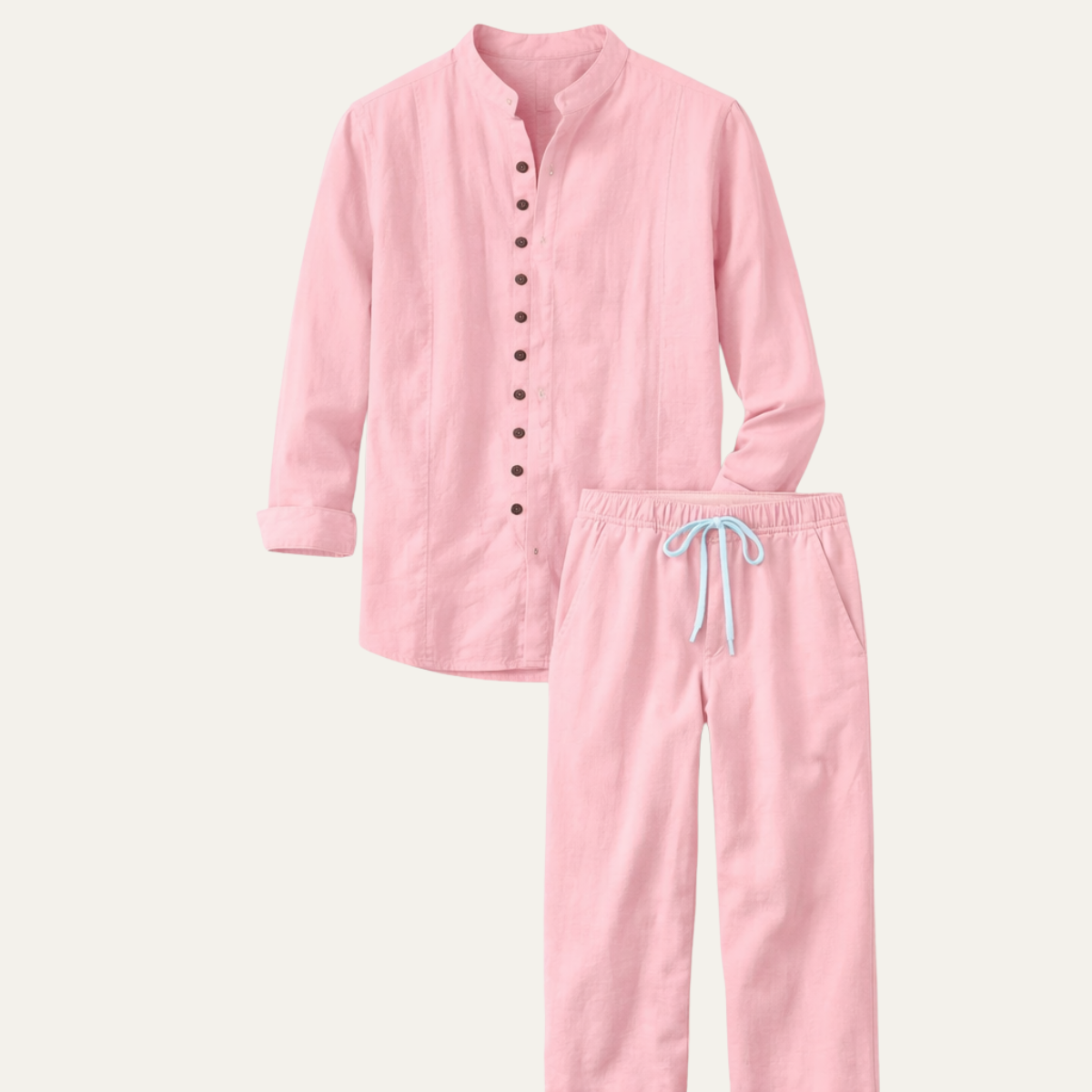 Vail | Men's Lounge Set Pink Linen Shirt Pants