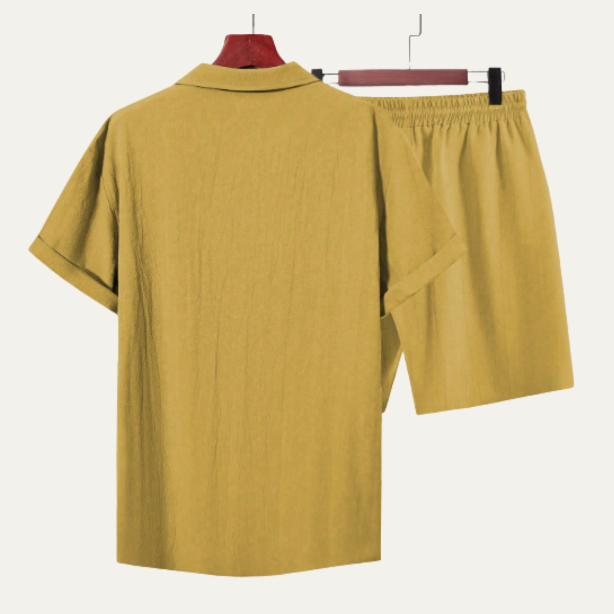 Lars | Men's Casual Button Up Short Sleeve Shirt Shorts Set Gold