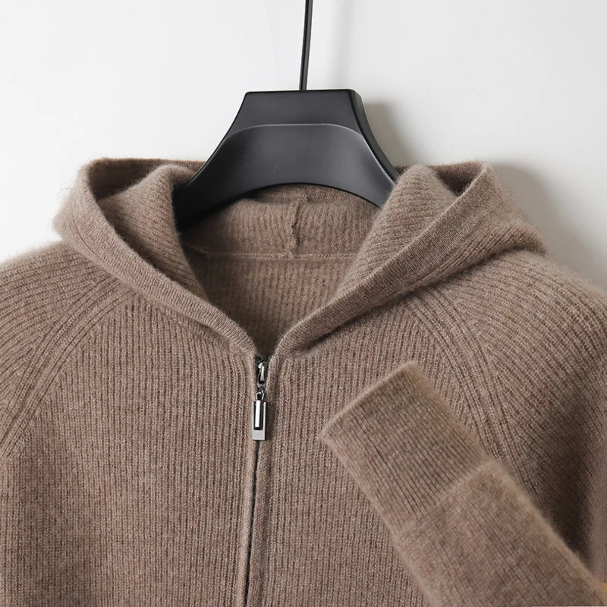 Callum | Men's Ribbed Hooded Zip Up Cardigan Cream