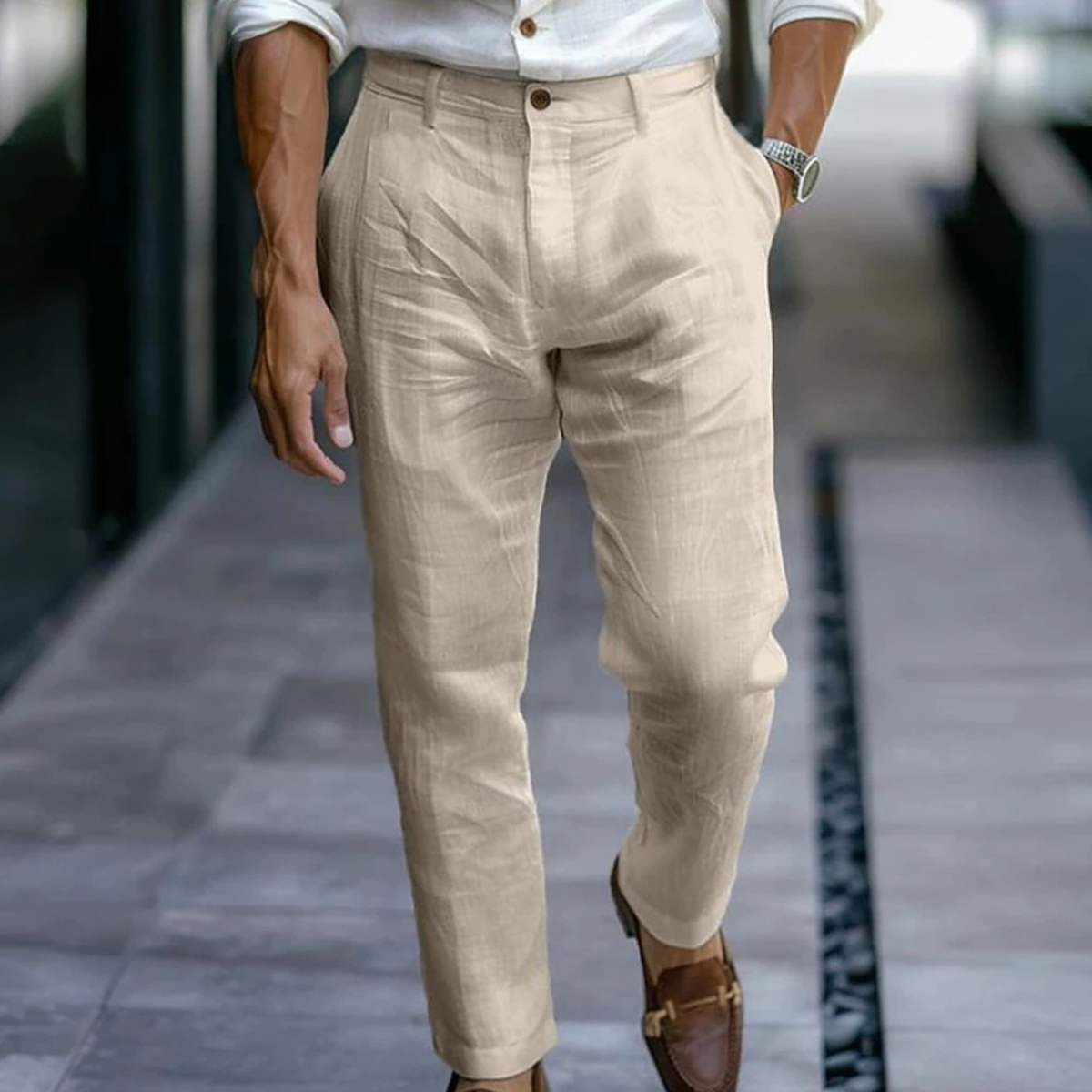 Rowan | Men's Linen Pants Cream Relaxed Fit Ankle Length