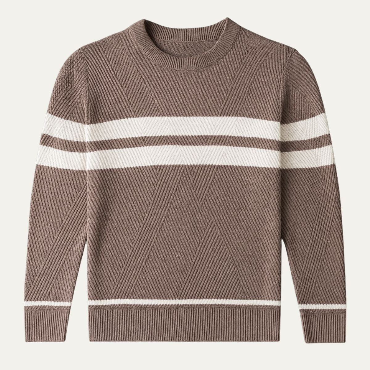 Axel | Men's Crew Neck Sweater Taupe Cream Striped