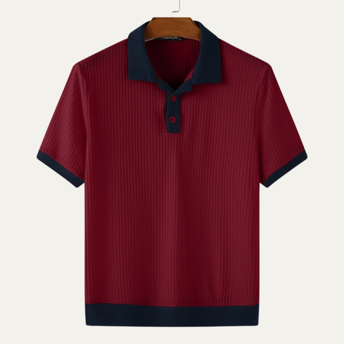 Beau | Men's Ribbed Polo Shirt Cream Navy Colorblock Short Sleeve